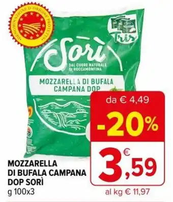 Iperal Sorì Mozzarella di Bufala Campana DOP g 100x3 offerta