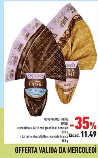 Conad Uovo Grandi Firme Bauli cioccolato al latte con granella di nocciole 300 g offerta