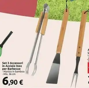 Carrefour Market Set 3 Accessori In Acciaio Inox Per Barbecue offerta