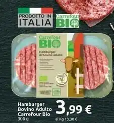 Carrefour Market Carrefour Bio Hamburger Bovino Adulto offerta