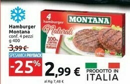 Carrefour Market Montana 4 Hamburger Naturali 400 G(ml) offerta