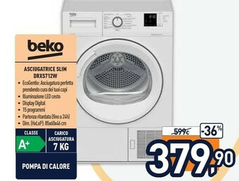 Unieuro Beko DRXS712W Libera Installazione Caricamento Frontale Bianco 7 Kg A+ offerta