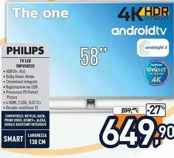 Unieuro Philips TV LED 58PUS8535 58" 4K Ultra HD offerta