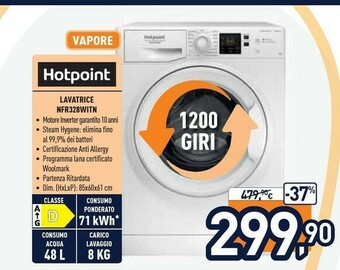 Unieuro Hotpoint NFR328W IT N Lavatrice Libera Installazione Caricamento Frontale Bianco 8 Kg 1200 Giri/min A+++ offerta