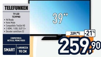 Unieuro Telefunken TV LED TE39PND offerta