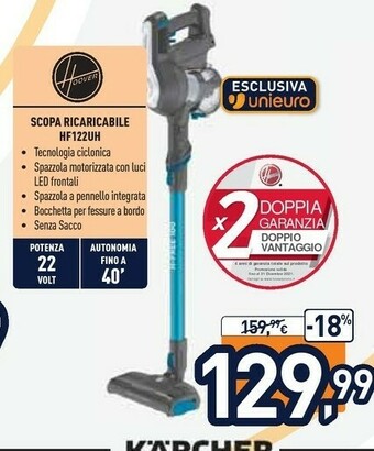 Unieuro Hoover H-FREE 100 HF122UH 011 Senza Sacchetto Grigio, Titanio offerta
