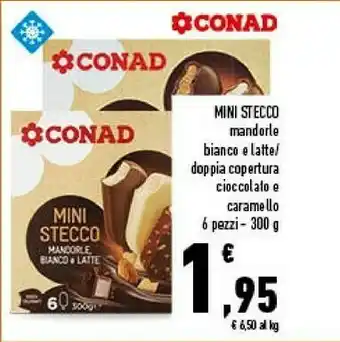 Conad City Conad Mini Stecco Mandorle Bianco E Latte/ Doppia Copertura Cioccolato E Caramello 300 G offerta