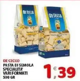 Mio Market De Cecco Pasta di Semola Specialita' Vari Formati 500gr offerta