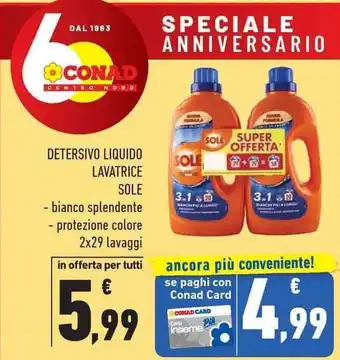 Conad Sole Detersivo Liquido Lavatrice 2 x 29 lavaggi offerta