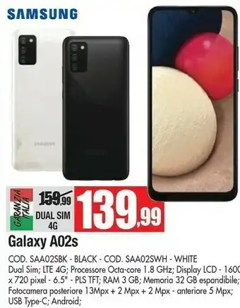 Vobis Samsung Galaxy A02s 32 GB Display 6.5" HD+ TFT LCD White offerta