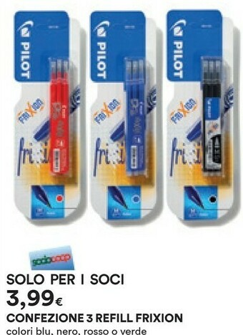 Coop Pilot 3 Ricariche Refill Frixion Rosso offerta