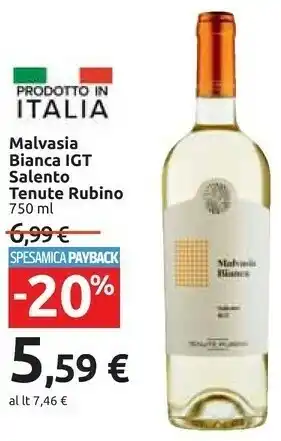 Carrefour Rubino Tenute Malvasia Bianca Igt Salento offerta