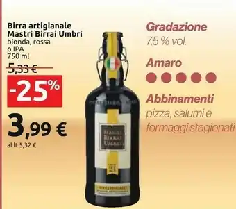 Carrefour Mastri birrai umbri Birra Speciale Bionda Non Filtrata 750 G(ml) offerta