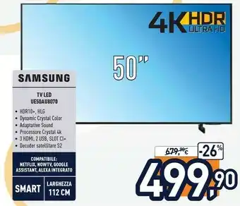 Unieuro Samsung Series 8 TV Crystal UHD 4K 50” UE50AU8070 Smart TV Wi-Fi Black 2021 offerta