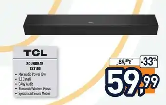 Unieuro TCL Alto 3 TS3100-EU Nero 2.0 Canali 80 W offerta