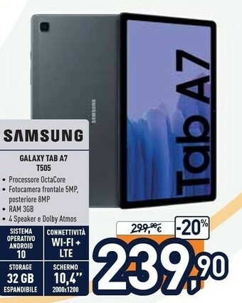 Unieuro Samsung Galaxy Tab SM-T505 4G LTE 32 GB 26,4 Cm (10.4") Qualcomm Snapdragon 3 GB Wi-Fi 5 (802.11ac) Android 10 Oro offerta