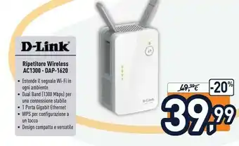 Unieuro D Link D-Link Ripetitore Wireless AC1300 DAP-1620 offerta