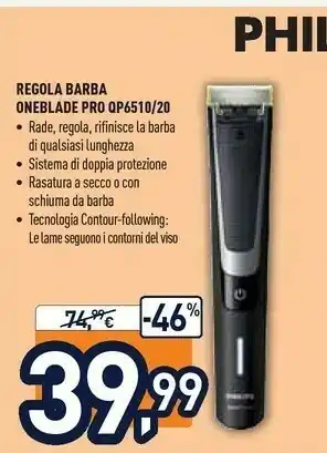 Unieuro Philips Regola Barba Oneblade Pro QP6510/20 offerta