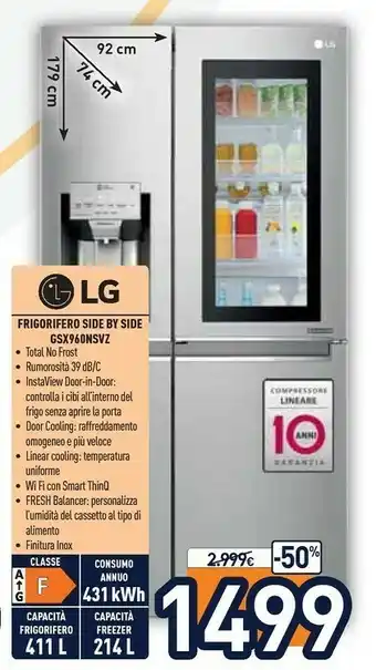 Unieuro LG GSX960NSVZ Frigorifero Side-by-side Libera Installazione 668 L F Acciaio Inossidabile offerta