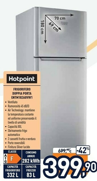 Unieuro Hotpoint ENTM 182A0 VW 1 Frigorifero Con Congelatore Libera Installazione 415 L F Argento offerta