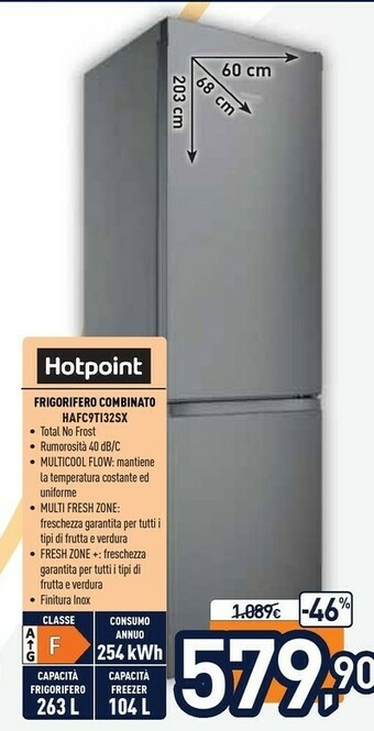 Unieuro Hotpoint HAFC9 TI32SX Frigorifero Con Congelatore Libera Installazione 367 L E Acciaio Inossidabile offerta