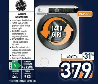 Unieuro Hoover Lavatrice HWE49AMBS1S offerta