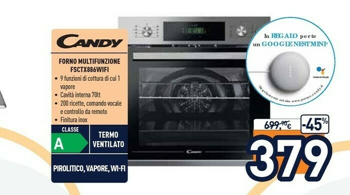 Candy Smart Steam FSCTX886 WIFI 70 L A Acciaio Inossidabile offerta di  Unieuro