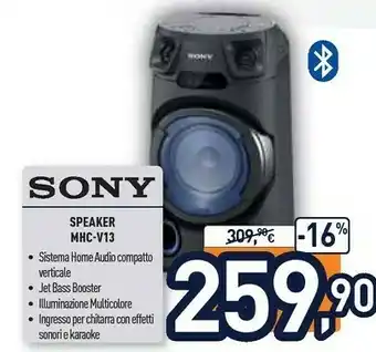 Sony MHC-V13 - Altoparlante Bluetooth All In One Con JET BASS BOOSTER, Effetti Luminosi, Lettore CD, USB, Nero