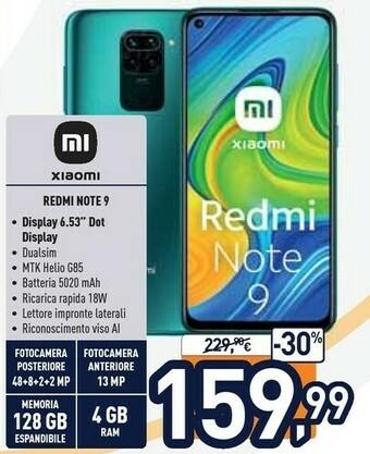 Unieuro Xiaomi Redmi Note 9 16,6 Cm (6.53") 4 GB 128 GB Doppia SIM 4G USB Tipo-C Verde 5020 MAh offerta
