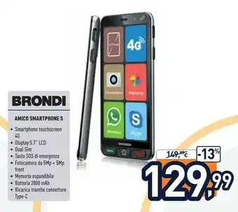 Unieuro Brondi Amico Smartphone 4G 12,7 Cm (5") Doppia SIM Micro-USB 1 GB 8 GB 2200 MAh Nero offerta