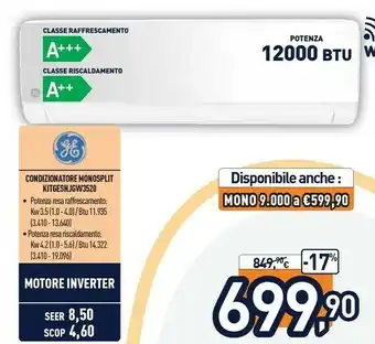 Unieuro GE Appliances Condizionatore Monosplit KITGESBJGW3520 offerta