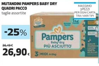 Coop Pampers Mutandini Baby Dry Quadri Pacco offerta