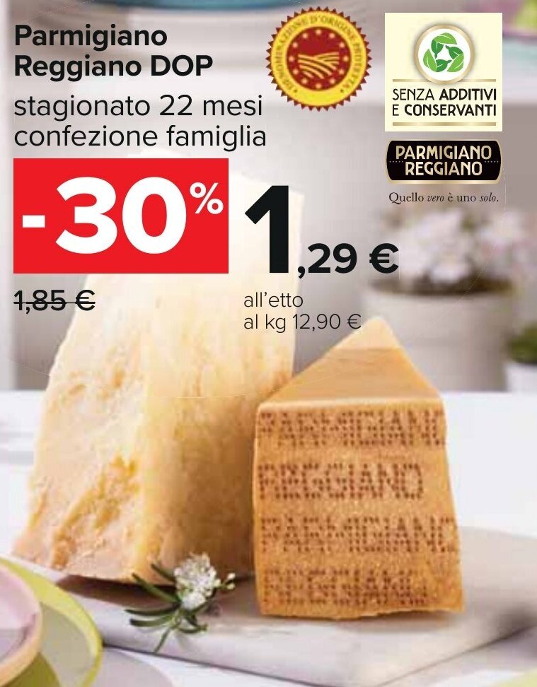 Parmigiano Reggiano DOP offerta di Carrefour