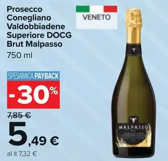 Carrefour Malpasso Prosecco Conegliano Valdobbiadene Superiore DOCG 750 ml offerta
