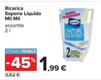 Carrefour Ricarica Sapone Liquido Mil Mil 2 L offerta