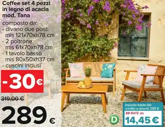 Carrefour Coffee Set 4 Pezzi In Legno di Acacia Mod. Tana Mis 121x70xh78 cm offerta