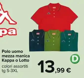 Carrefour Kappa o Lotto Polo Uomo Mezza Manica tg S-3XL offerta