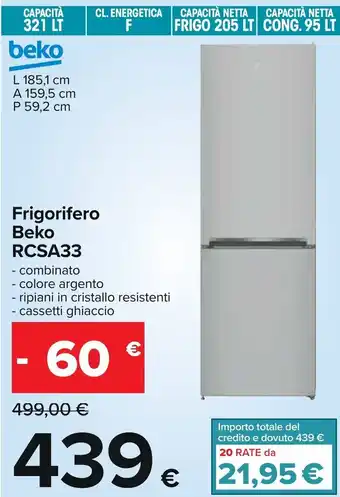 Carrefour Beko Frigorifero RCSA33 offerta