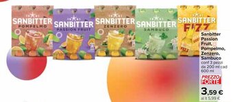 Carrefour Sanbitter Passion Fruit, Pompelmo, Zenzero, Sambuco conf 3 pezzi da 200 ml cad 600 ml offerta