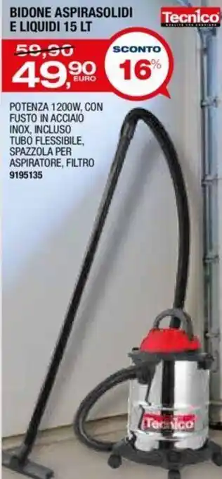 Bricofer Tecnico Bidone Aspirasolidi E Liquidi 15 Lt offerta