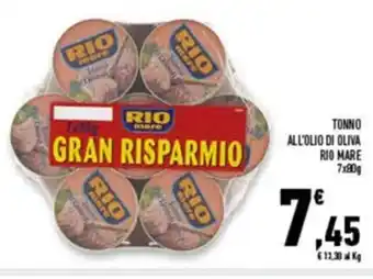 Conad Superstore Rio Mare Tonno All'Olio di Oliva 7 x 80 g offerta