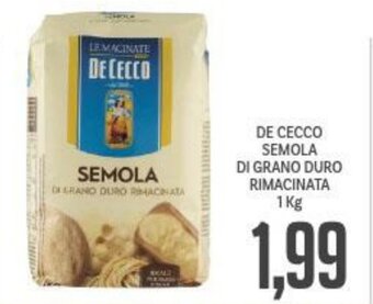 Supermercati Piccolo De Cecco Semola di Grano Duro Rimacinata 1 kg offerta