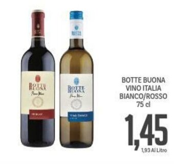 Supermercati Piccolo Botte Buona Vino Italia Bianco/Rosso 75 cl offerta
