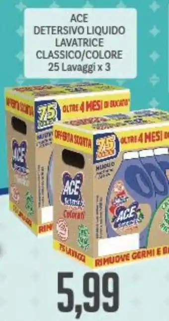 Supermercati Piccolo Ace Detersivo Liquido Lavatrice Classico/Colore 25 Lavaggi x 3 offerta