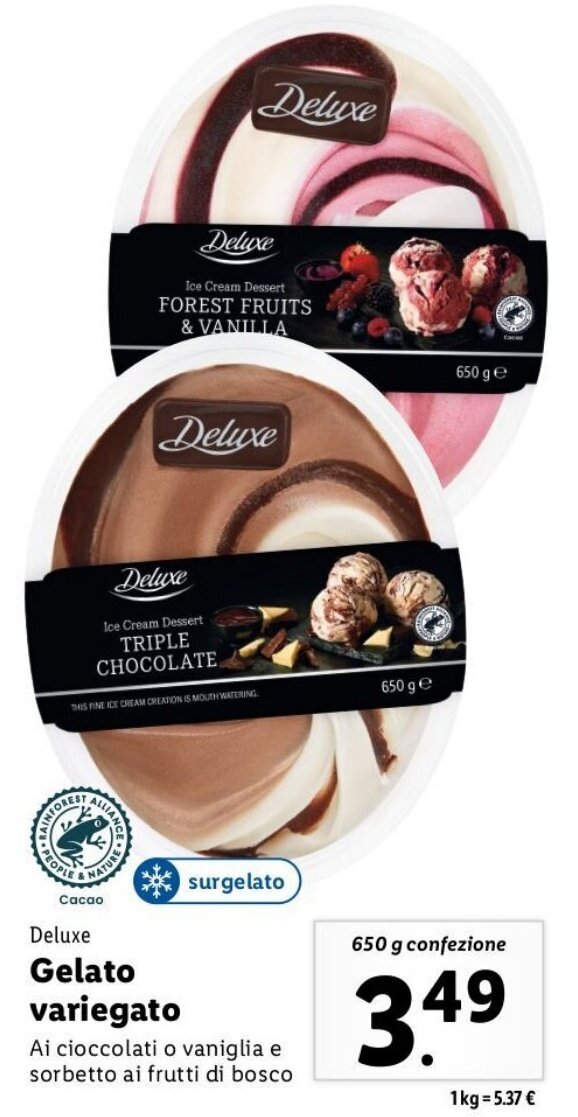 Deluxe Gelato variegato 650 g confezione offerta di Lidl