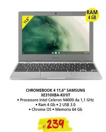 Il Gigante Samsung Chromebook XE310XBA LPDDR4-SDRAM 29,5 Cm (11.6") 1366 X 768 Pixel Intel® Celeron® N 4 GB 32 GB EMMC Wi-Fi 5 (802.11ac offerta