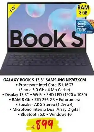 Il Gigante Samsung Galaxy Book S NP767XCM LPDDR4x-SDRAM Computer Portatile 33,8 Cm (13.3") 1920 X 1080 Pixel Touch Screen Intel® Core™ I offerta