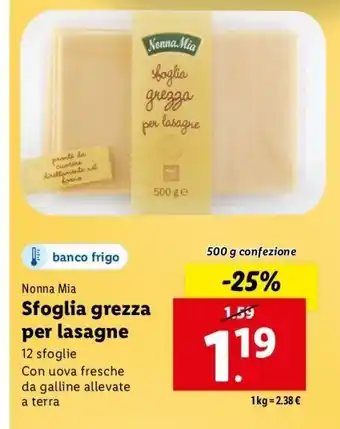 Nonna Mia Sfoglia grezza per lasagne 500 g confezione