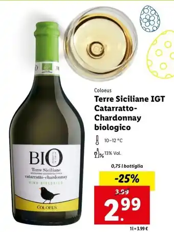 Coloeus Terre Siciliane IGT Catarratto-Chardonnay biologico 0,75 L bottiglia
