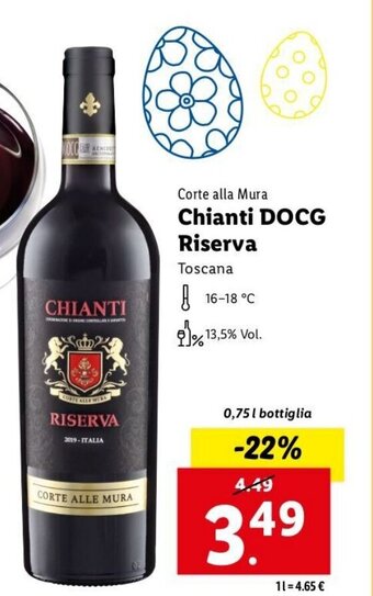 Lidl Corte alla Mura Chianti DOCG Riserva 0,75 L bottiglia offerta